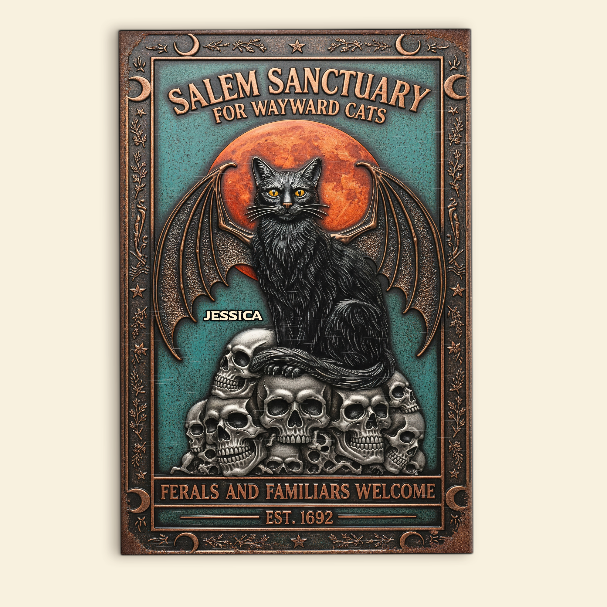 Witch Sanctuary – Personalize Your Own Salem Metal Sign for Cat Lovers Metal Signs PopCulturePrints