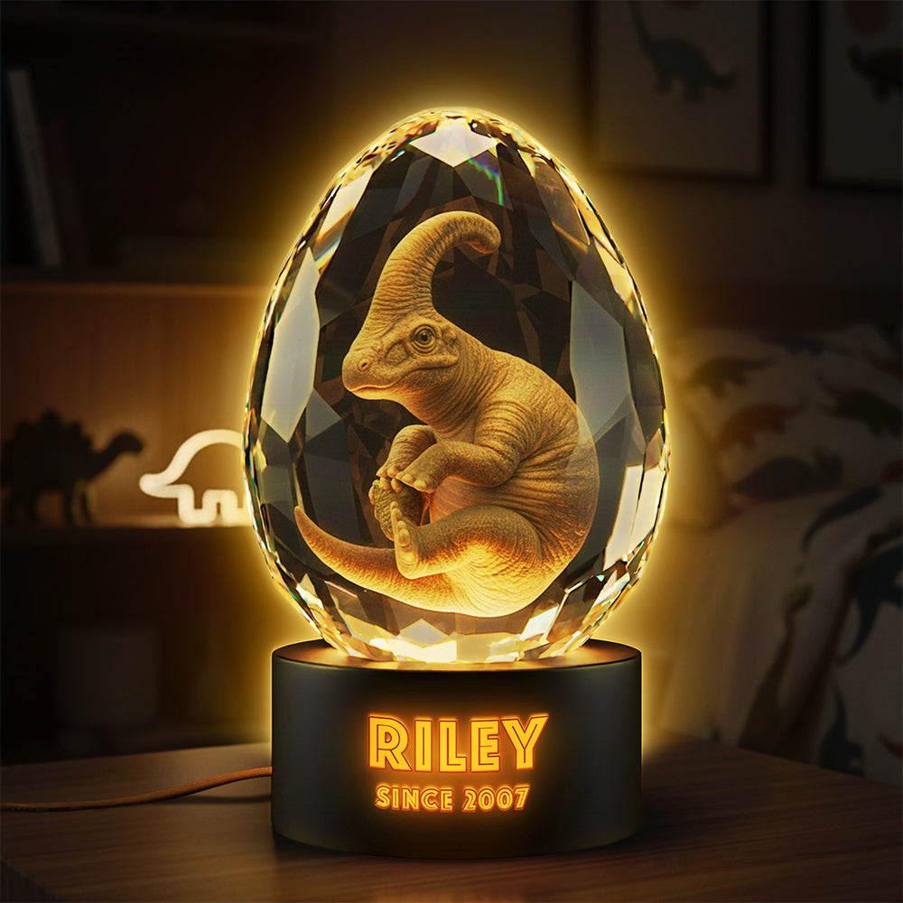 “Your Dino Awaits” - Cute Dino In Glass Egg Light Box - Personalized Gift For Dinosaur Lovers Light Box PopCulturePrints