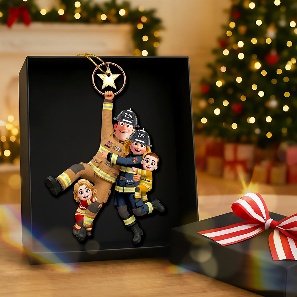 “Together We Stand, United in Love” - Fun Hanging Firefighter Family Ornament, Personalized Gift for Families Ornament PopCulturePrints