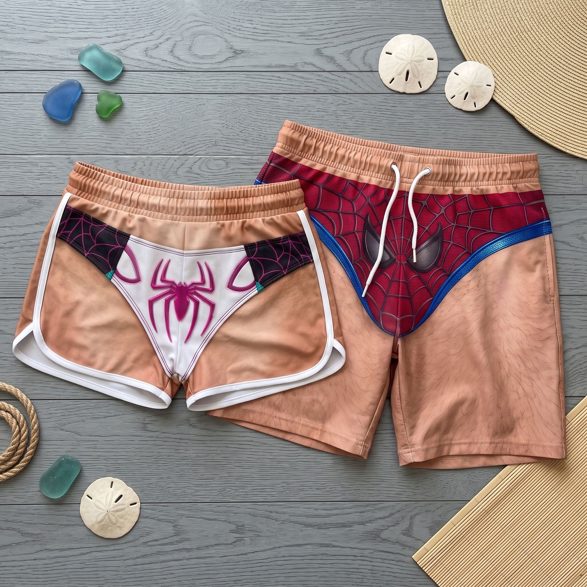 Unleash Your Superhero Spirit - Chaos Couple Beach Shorts Set - Personalized Gift for Couples