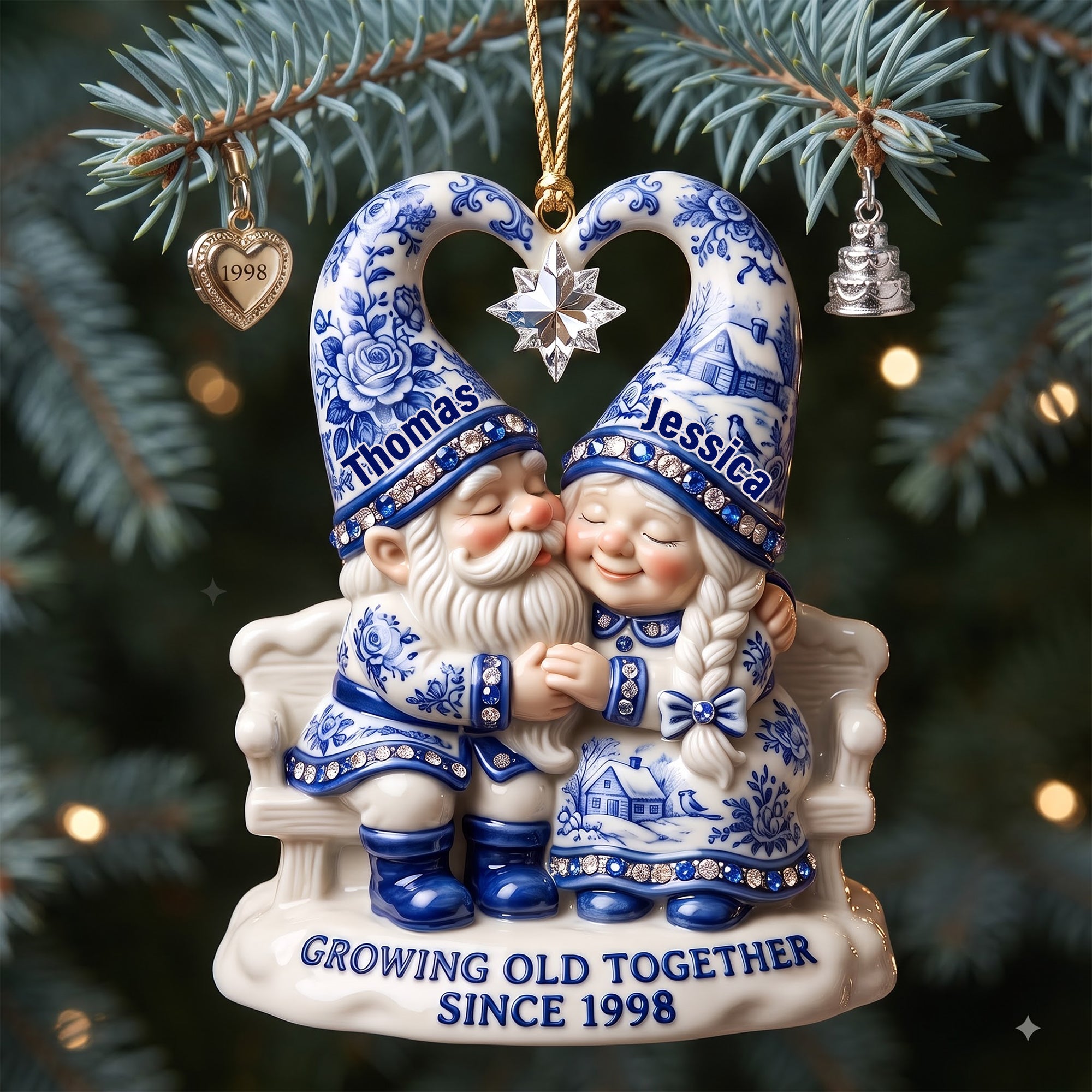 Growing Old Together - Couple Toile de Jouy Acrylic Ornament - Personalized Christmas Gifts