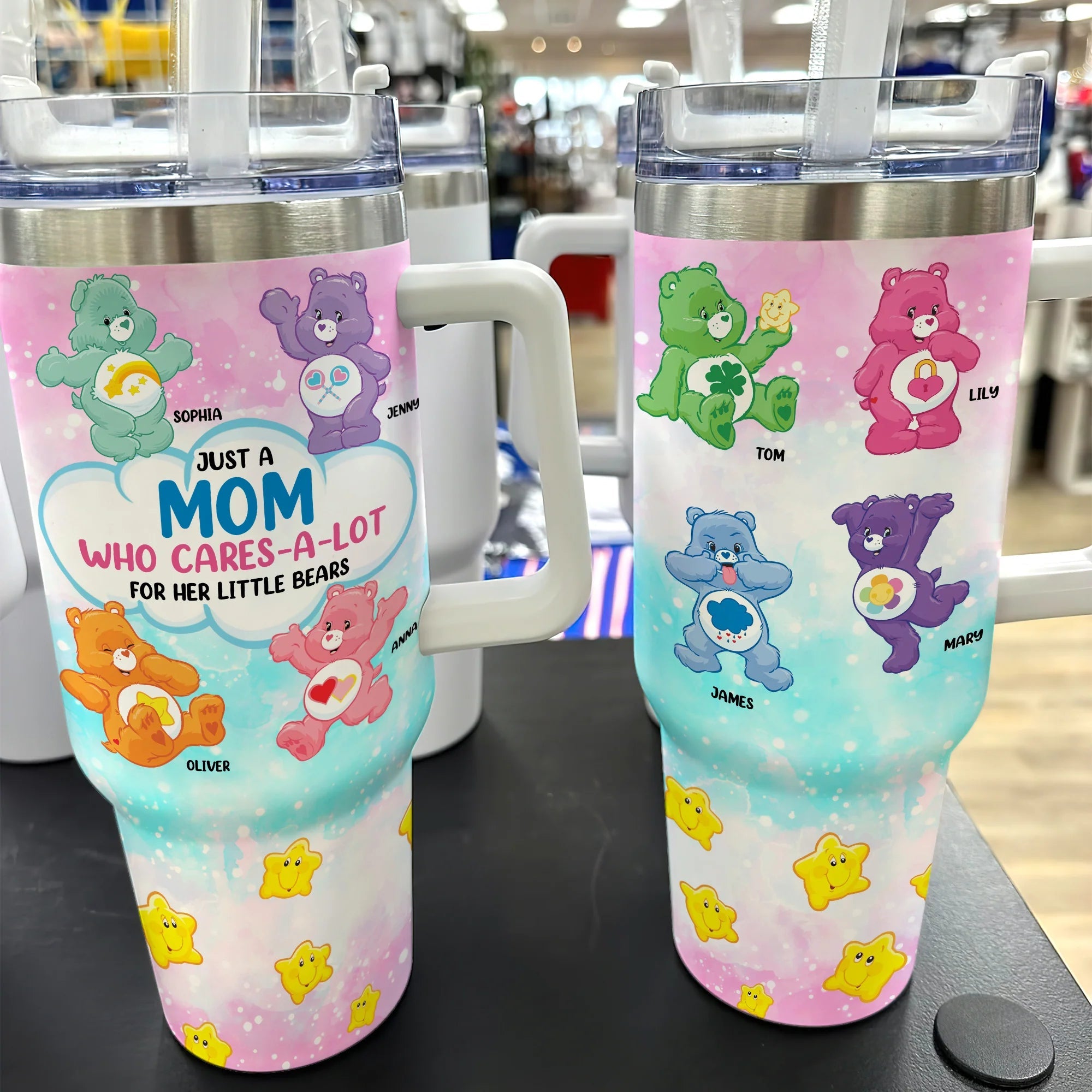 Customizable Tumbler for Moms - 'Caring Bears' Design Tumbler Cup PopCulturePrints