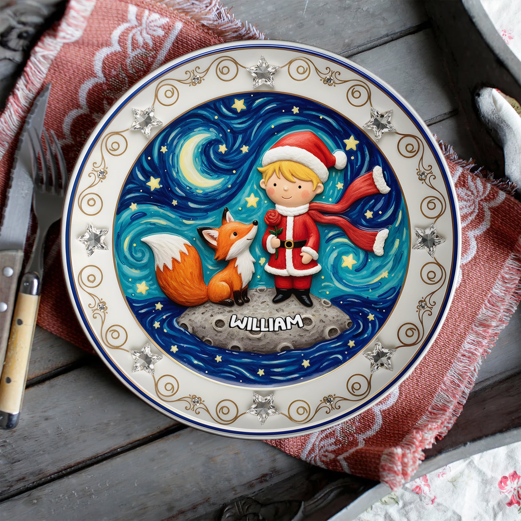 Cute Boy Ceramic Round Plate - Personalized Christmas Gift for Kids Ceramic Round Plate PopCulturePrints