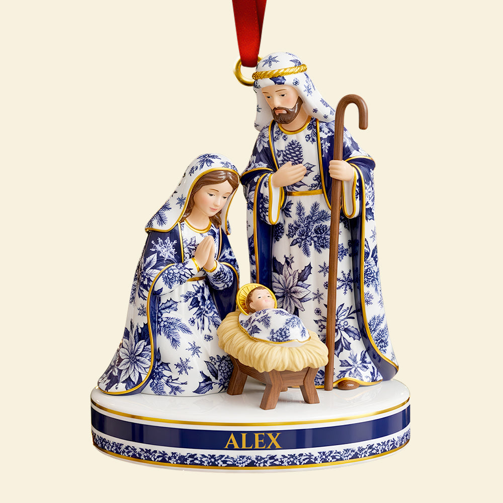 "Cherish the True Meaning of Christmas" - Toile de Jouy Nativity Christmas Ornament - Personalized Gift for Family, Friends, and Believers Ornament PopCulturePrints