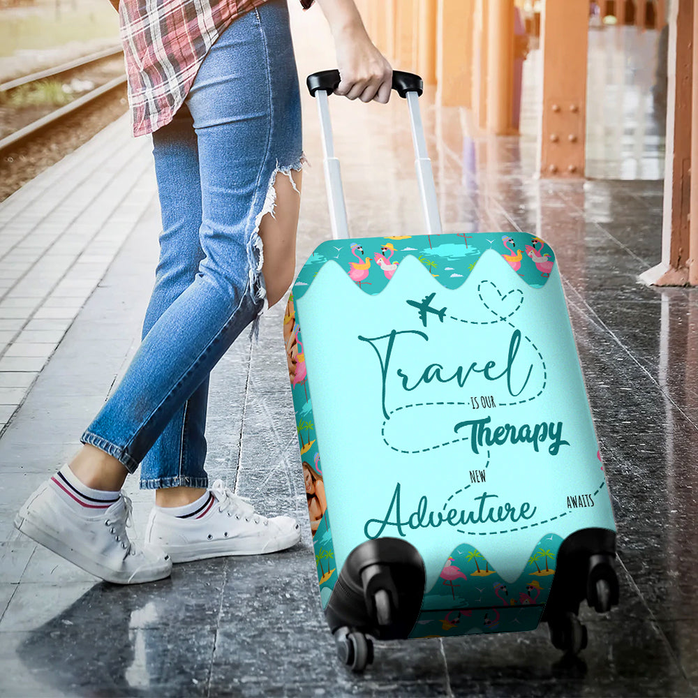 Personalized Travel Therapy Luggage Cover for Couples Luggage Covers PopCulturePrints