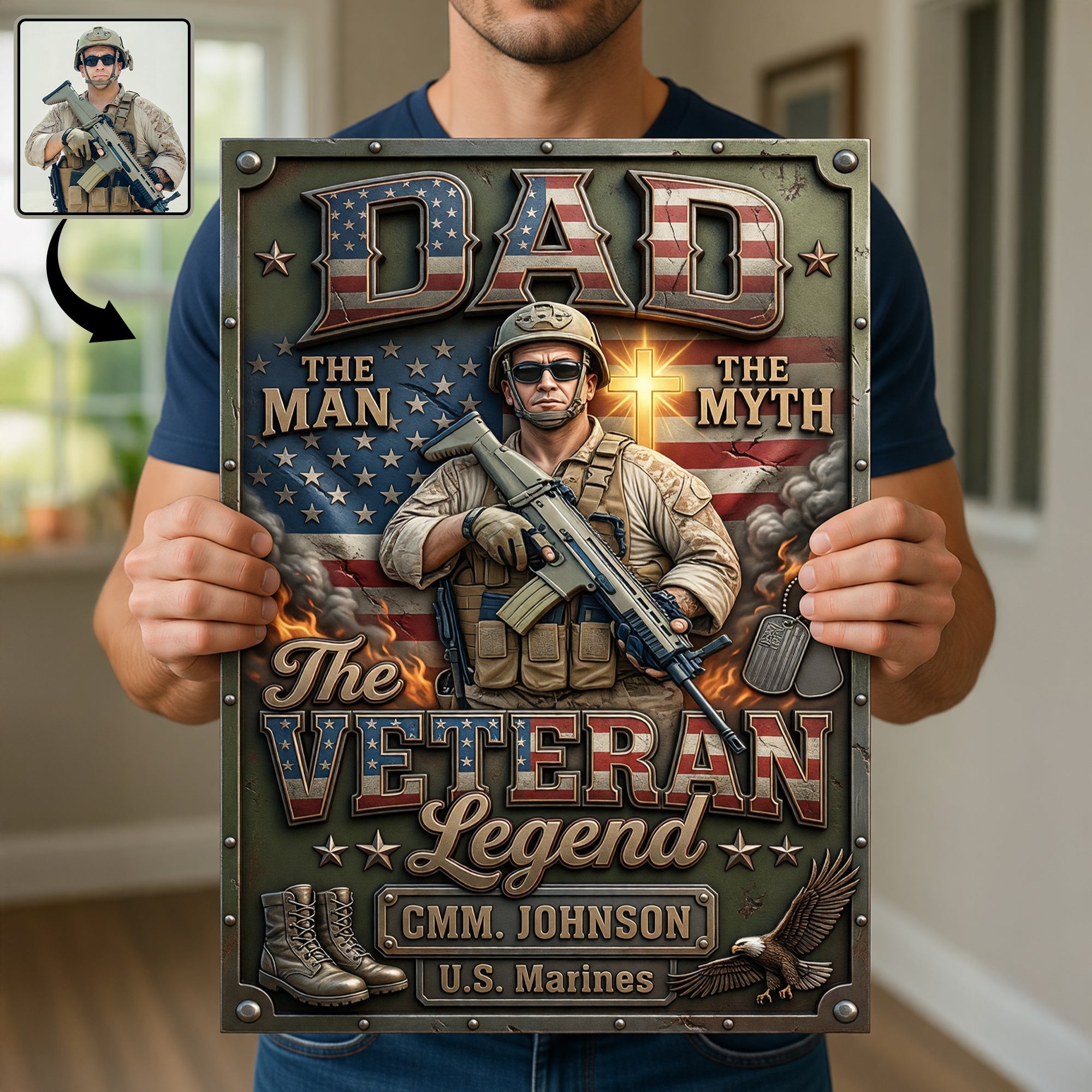 “The Veteran Legend: A Tribute to My Hero” - Patriotic Veteran Dad Metal Sign - Personalized Custom Photo Gifts for Dads and Grandpas Metal Signs PopCulturePrints