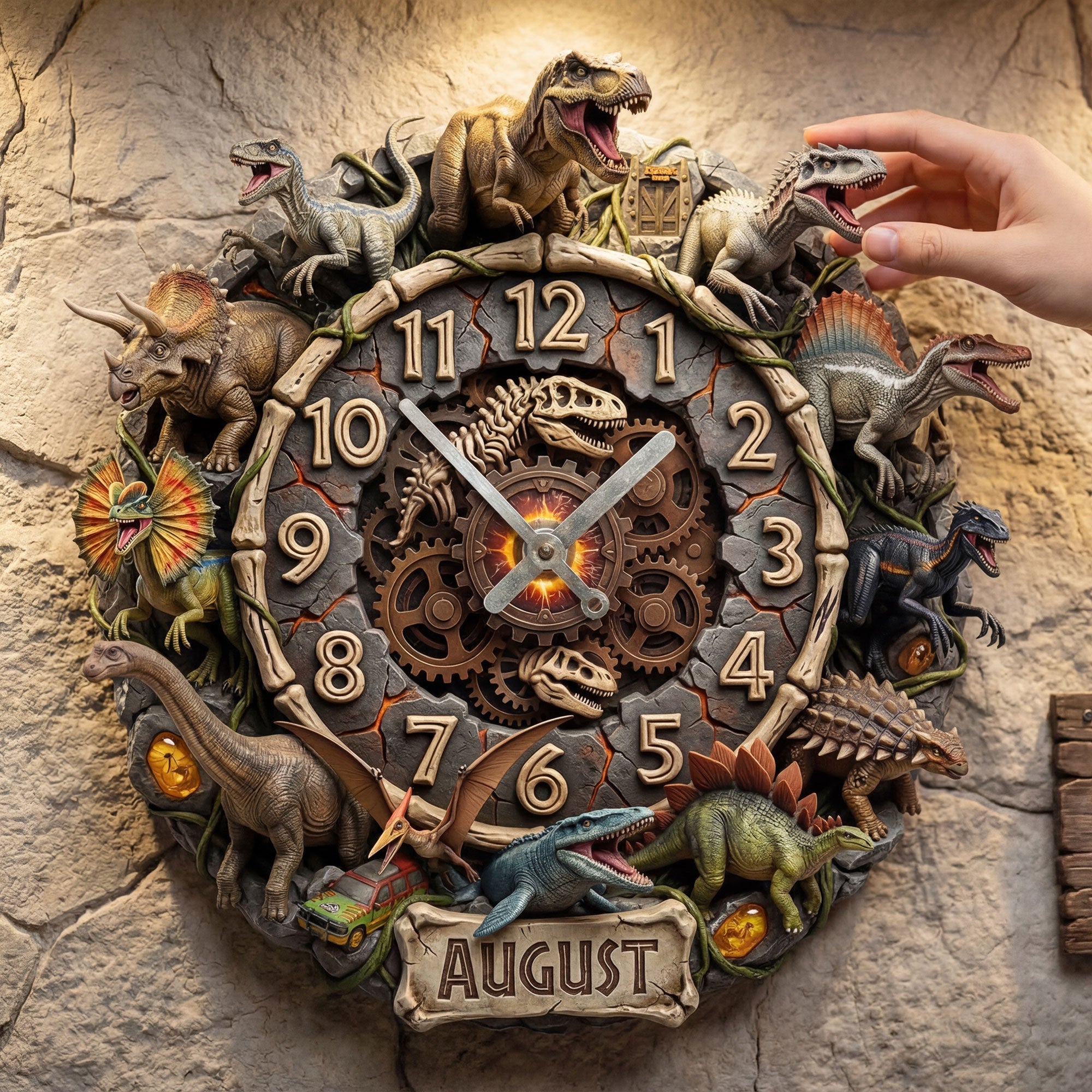 Time to Roar: Personalized Dinosaur Acrylic Hanging Wall Clock - Gift for Dinosaur Lovers Hanging Wall Clock PopCulturePrints