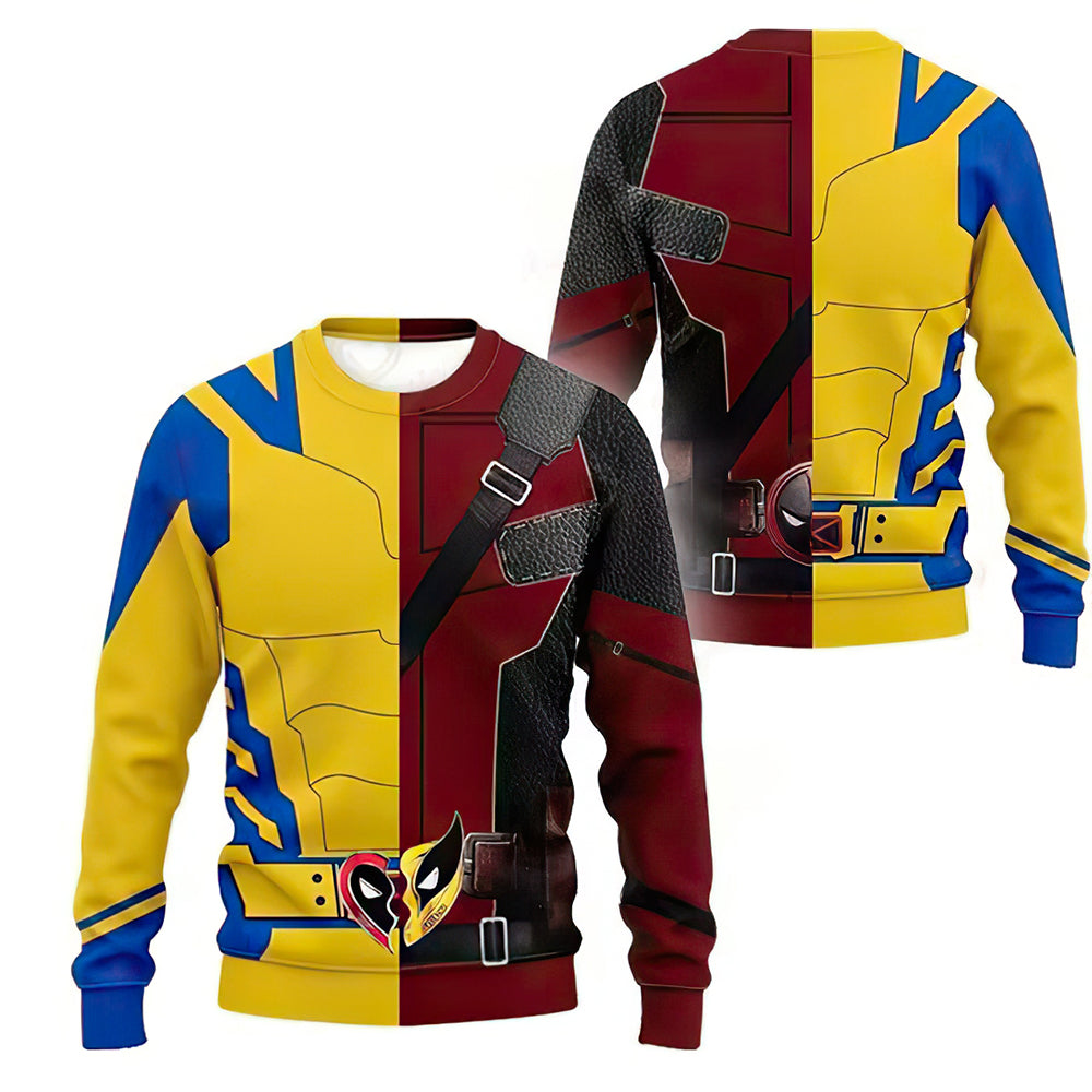 Dual Superhero Costume Hoodie - Wolverine and Deadpool Mashup