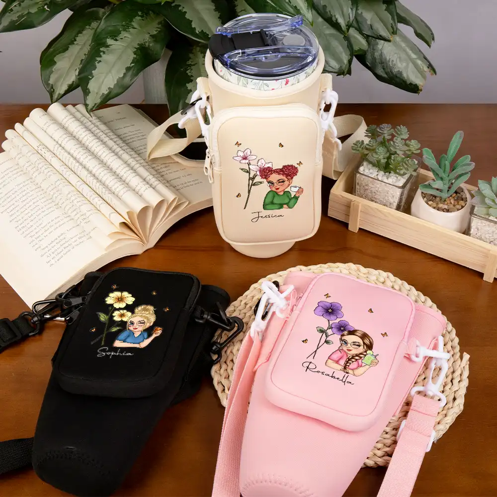 "Blooming Joy with Every Sip!" - Personalized Bottle Carrier Bag for Women – Perfect Gift for Mom, Grandma & More Bottle Carrier Bag PopCulturePrints