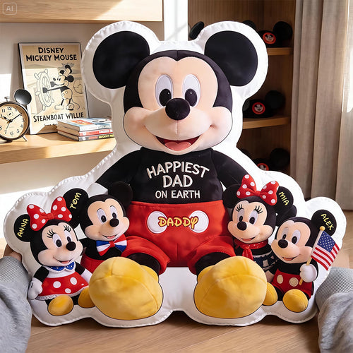 Happiest Dad on Earth - Personalized Mickey Mouse Pillow for Father's Day Gifts Pillow PopCulturePrints