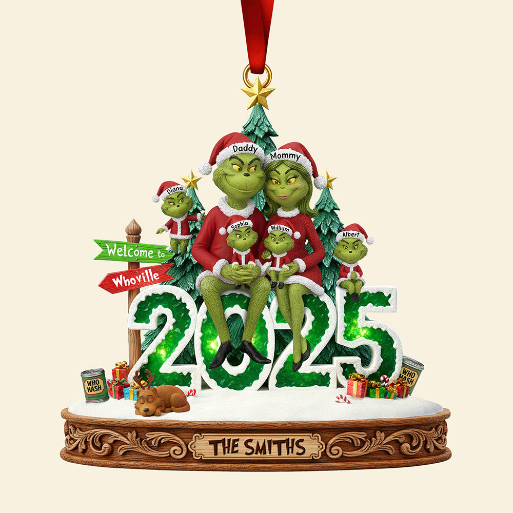 Welcome to Whoville - Cheerful Green Family Ornament | Personalized Christmas Gift Ornament PopCulturePrints