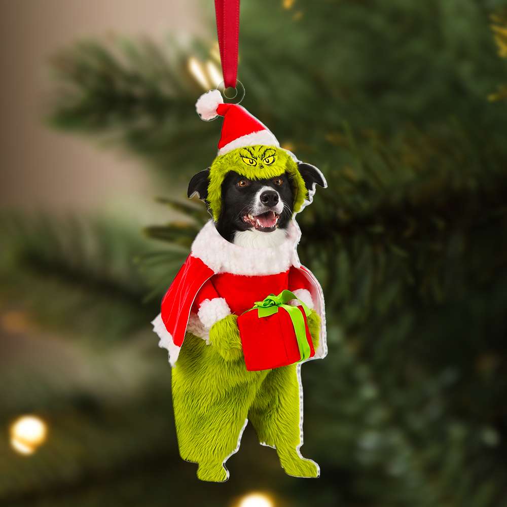 Personalized Grinch Dog Photo Christmas Ornament Ornament PopCulturePrints