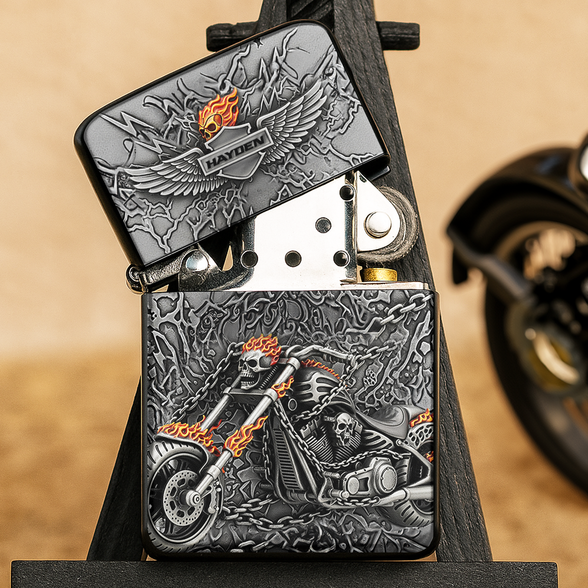 Ignite Your Spirit - Fire Beast Motorcycle Lighter - Personalized Gift for Bikers Lighter PopCulturePrints