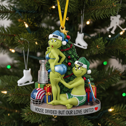 “House Divided But Our Love United” - Personalized Funny Ice Hockey Christmas Ornament - Custom Gift for Couples, Hockey Fans, and Holiday Celebrations Ornament PopCulturePrints
