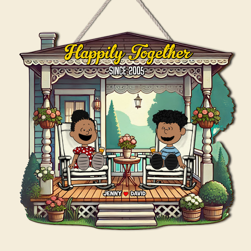 Personalized Couple's Porch Sign - Happily Together Since 2005 Wood Sign PopCulturePrints