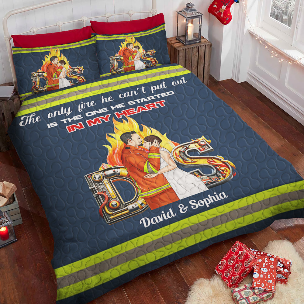 Custom Firefighter Lover Quilt for Couples - Personalized Bed Set | Valentine's Day Gifts Blanket PopCulturePrints