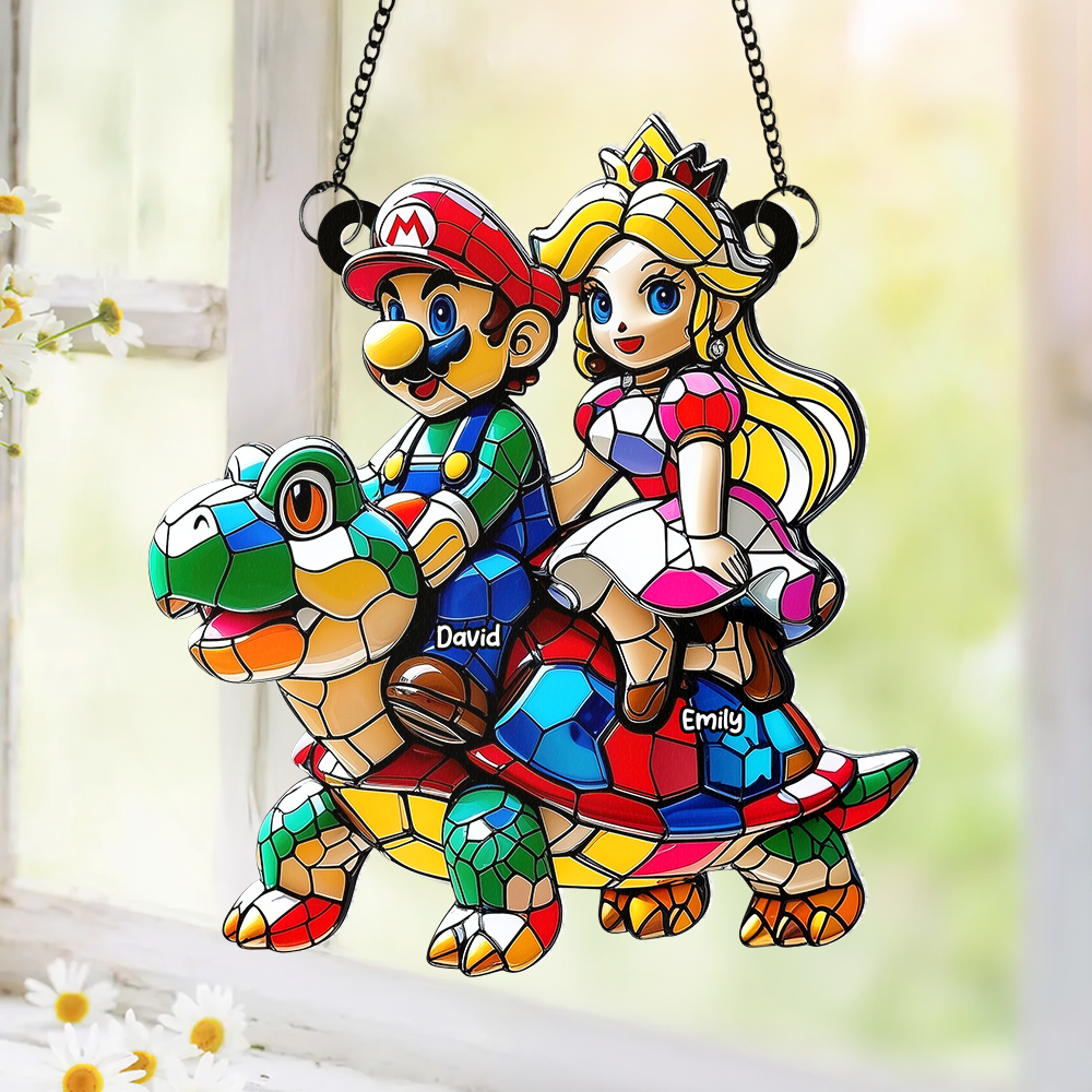 "Celebrate Your Love with Custom Touch - Personalized Suncatcher Ornament for Gaming Couples" Ornament PopCulturePrints