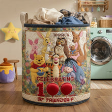 Load image into Gallery viewer, Celebrating 100 Years of Friendship - Happy Century Quilted Laundry Basket - Personalized Gift for Friends, Family &amp; Loved Ones Laundry Basket PopCulturePrints
