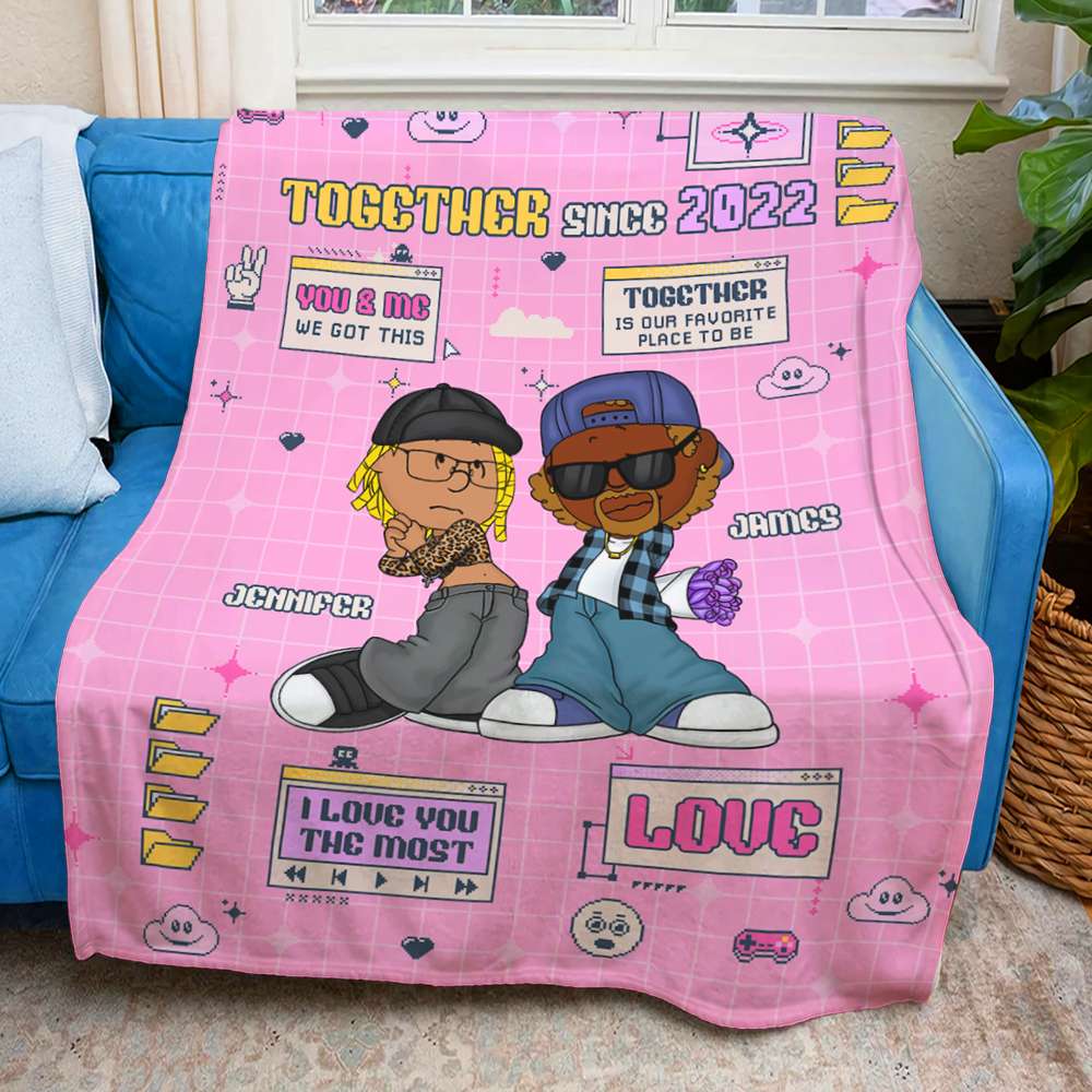 Personalized Pop Culture Couple Blanket – Together Since 2024 Blanket PopCulturePrints