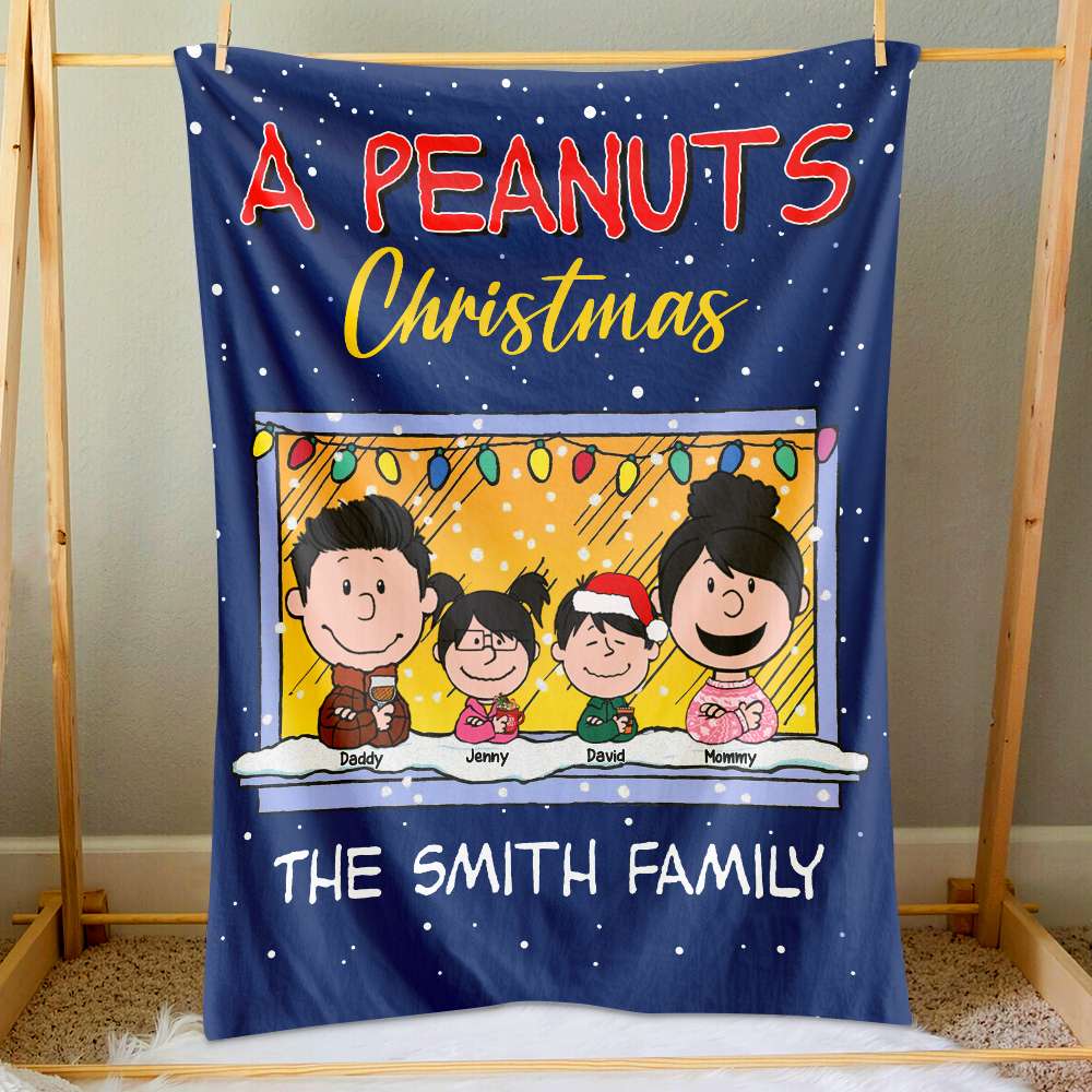 Custom Family Cartoon Christmas Blanket - Peanuts Style