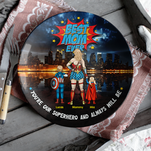 Load image into Gallery viewer, &quot;Best Mom Ever&quot; - Personalized Ceramic Round Plate - Perfect Gift for Mom, Grandma and Superheroes Ceramic Round Plate PopCulturePrints

