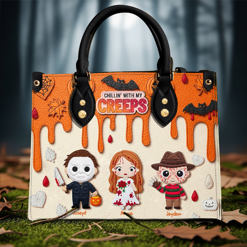 "Chillin' with My Creeps" - Personalized Halloween Leather Bag - Gift for Mom & Grandma Leather Bag PopCulturePrints