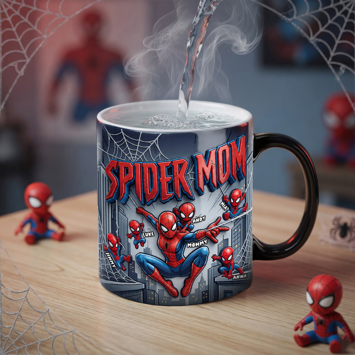 "With Great Power Comes Great Love" - Spider Mom Magic Ceramic Coffee Mug - Personalized Gift for Mom, Grandma and More Coffee Mug PopCulturePrints