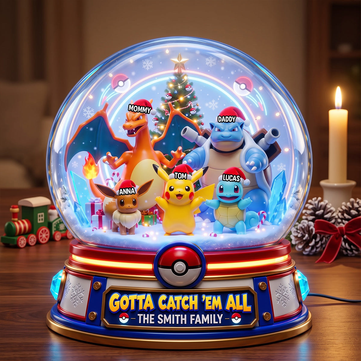 "Gotta Catch 'Em All!" - Personalized Family Adventure Acrylic Light Box - Unique Gift for Children, Parents, and Pokémon Fans