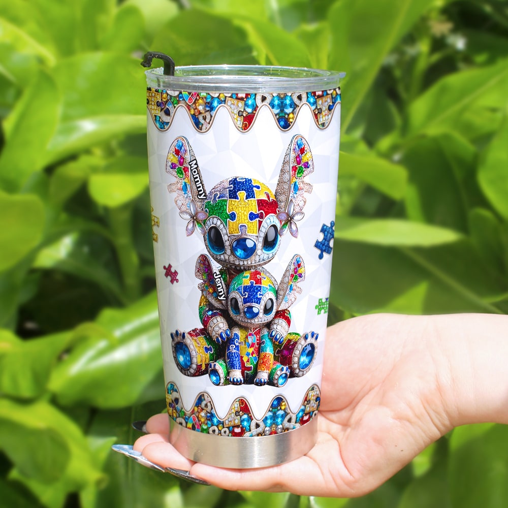 "Celebrate Love and Strength" - Personalized Autism Mom Tumbler - Unique Gift for Mom, Grandma, and Autism Supporters Tumbler Cup PopCulturePrints