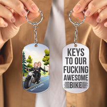Load image into Gallery viewer, Personalized Biker Couple Keychain - Keys to Our Awesome Bike Keychains PopCulturePrints

