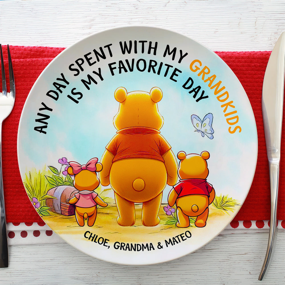 “Any Day Spent With My Grandkids is My Favorite Day” - Personalized Round Plate - Perfect Gift for Grandma, Mom, and Family Ceramic Round Plate PopCulturePrints