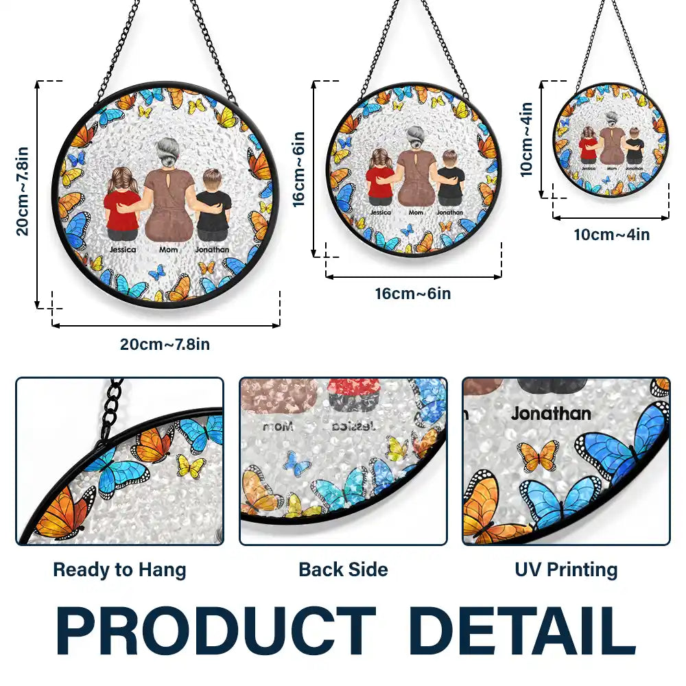 "Cherished Memories: Personalized Floral Frame - Stained Glass Window Hanging for Grandma, Mom & Loved Ones" Suncatcher Ornament PopCulturePrints