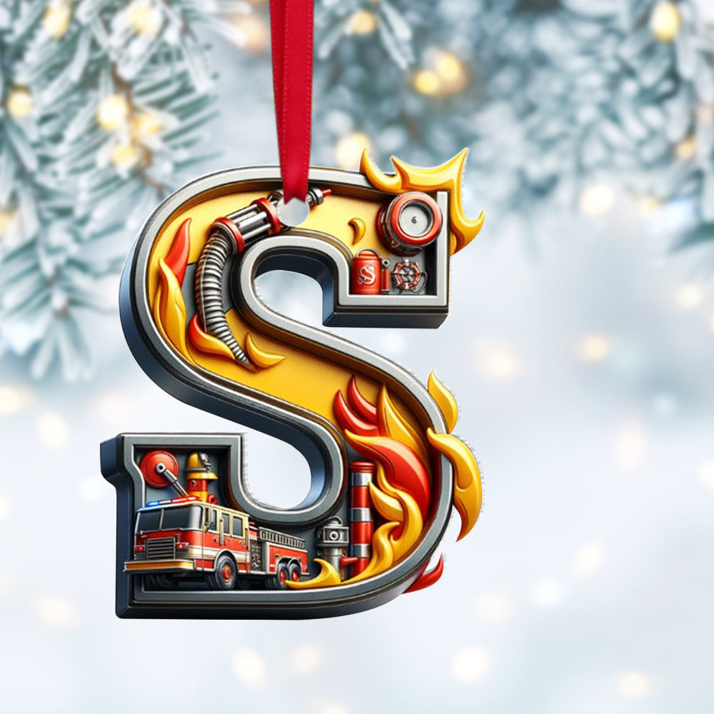 Personalized Fire Truck Christmas Ornament - Custom Alphabet Gift