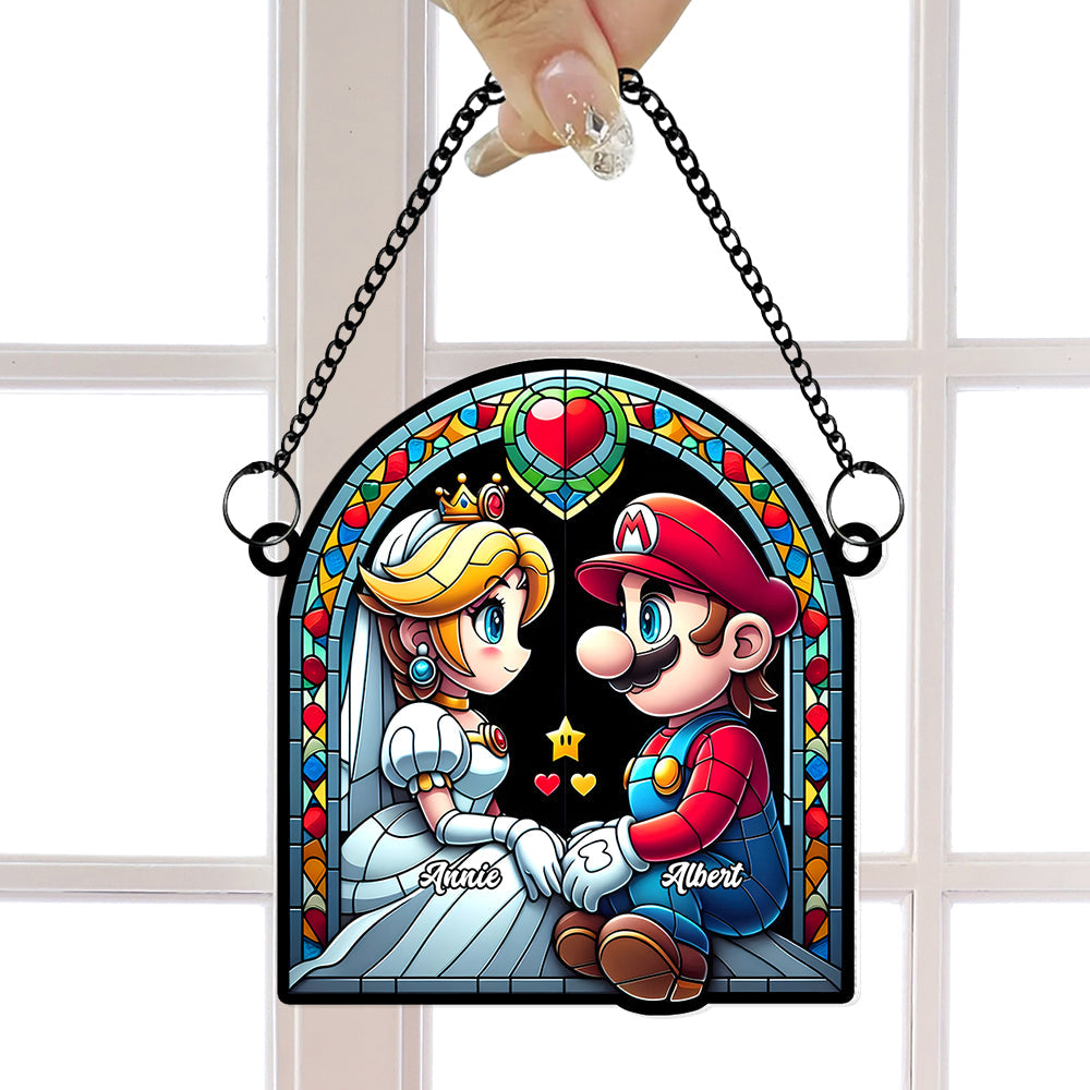 Personalized Mario & Peach Acrylic Suncatcher Ornament for Couples Suncatcher PopCulturePrints