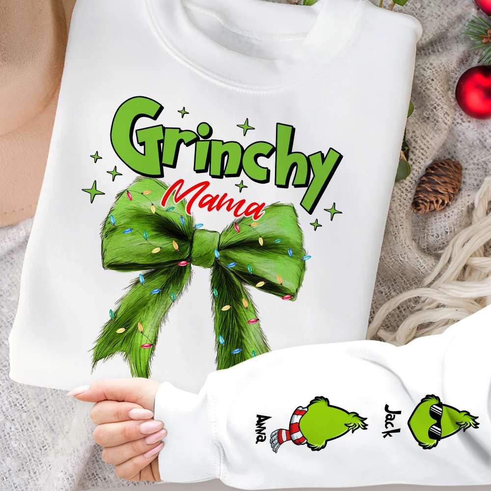 Personalized Grinchy Mama Christmas Shirt - Custom Family Names AOP Products PopCulturePrints