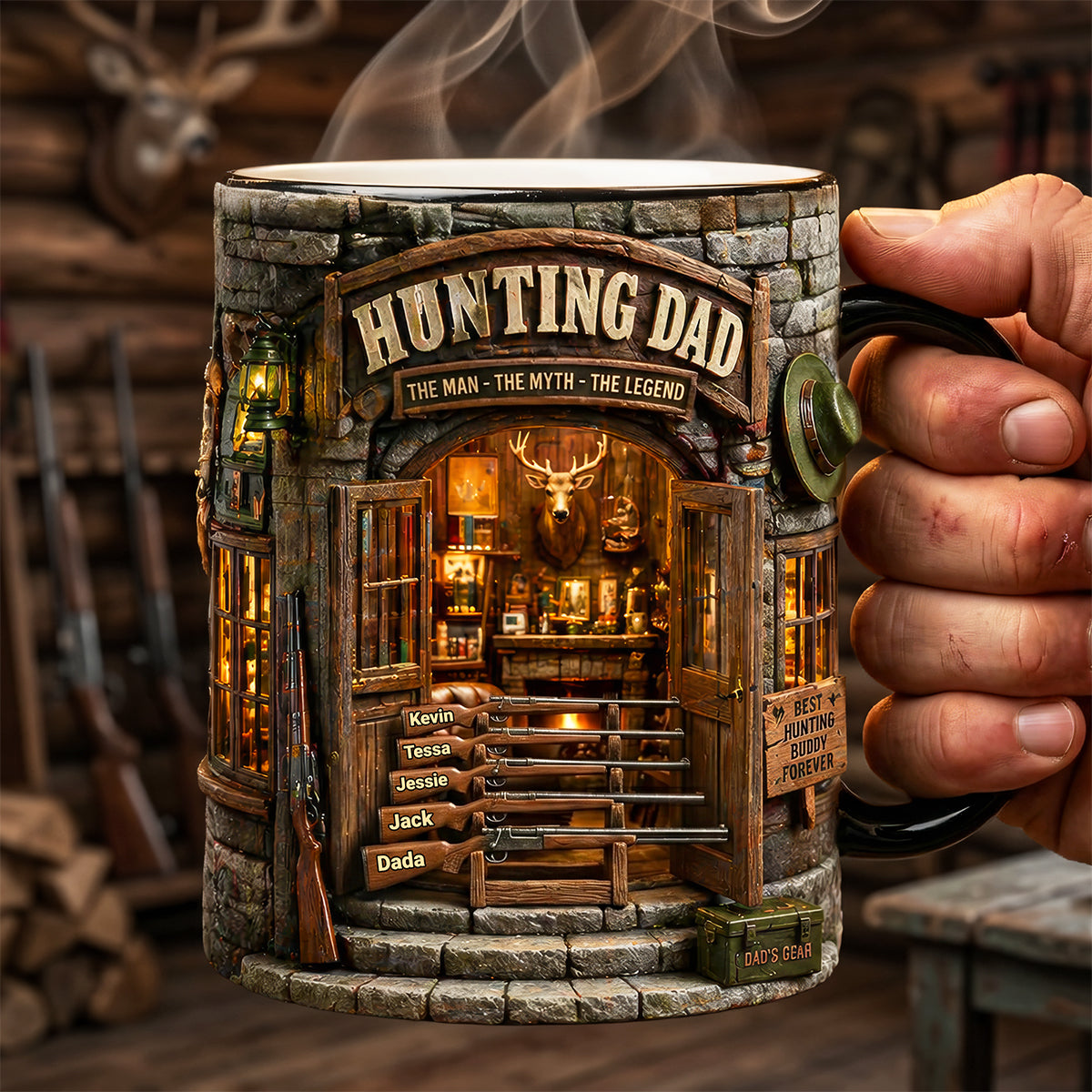 Hunting Dad: The Man, The Myth, The Legend - Personalized Magic Mug for Dads and Grandpas Coffee Mug PopCulturePrints