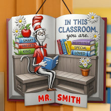 Load image into Gallery viewer, &quot;You Are Respected, Special, and Loved&quot; - Red Hat Cat Wood Sign - Personalized Gift for Teachers Wood Sign PopCulturePrints
