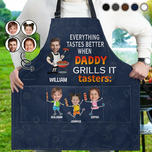 Everything Tastes Better When Daddy Grills It - Personalized Apron | Custom Gift for Dad, Grandpa, and Grill Lovers Apron PopCulturePrints