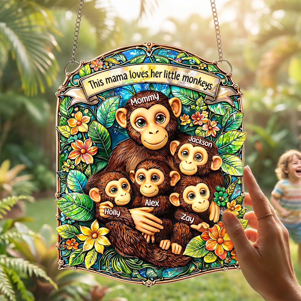 This Mama Loves Her Little Monkeys - Personalized Suncatcher Ornament for Mother's Day Ornament PopCulturePrints