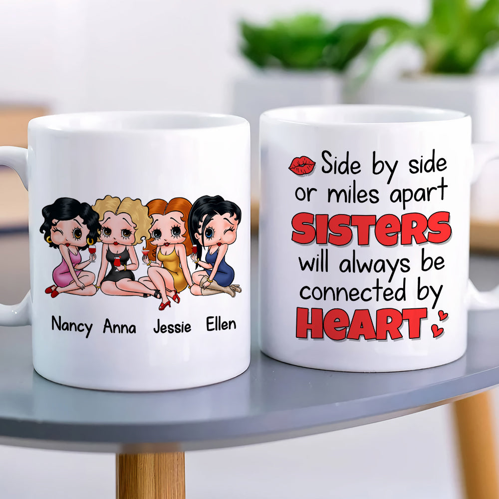 Personalized Sisters Forever Connected Coffee Mug Coffee Mug PopCulturePrints