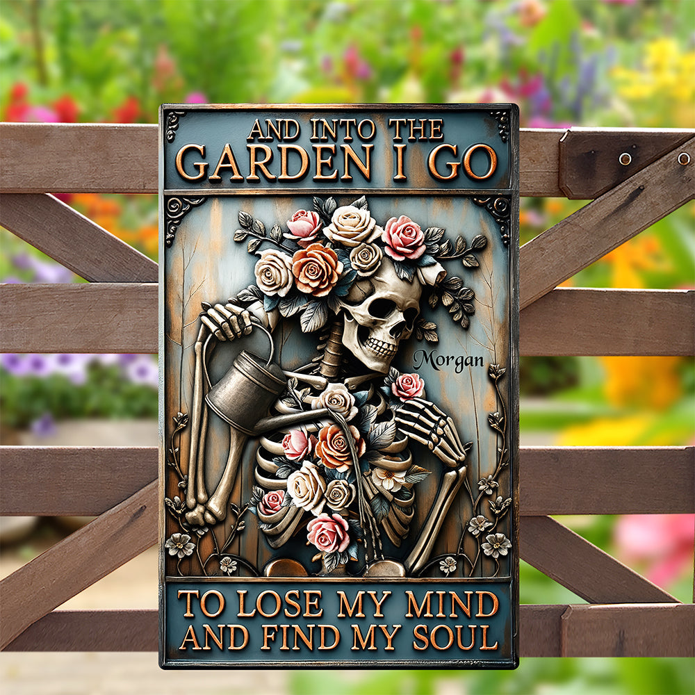 “And Into The Garden I Go” - Personalized Garden Skull Metal Sign - Unique Gift for Gardening Lovers Metal Signs PopCulturePrints