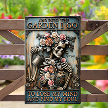 Load image into Gallery viewer, “And Into The Garden I Go” - Personalized Garden Skull Metal Sign - Unique Gift for Gardening Lovers Metal Signs PopCulturePrints
