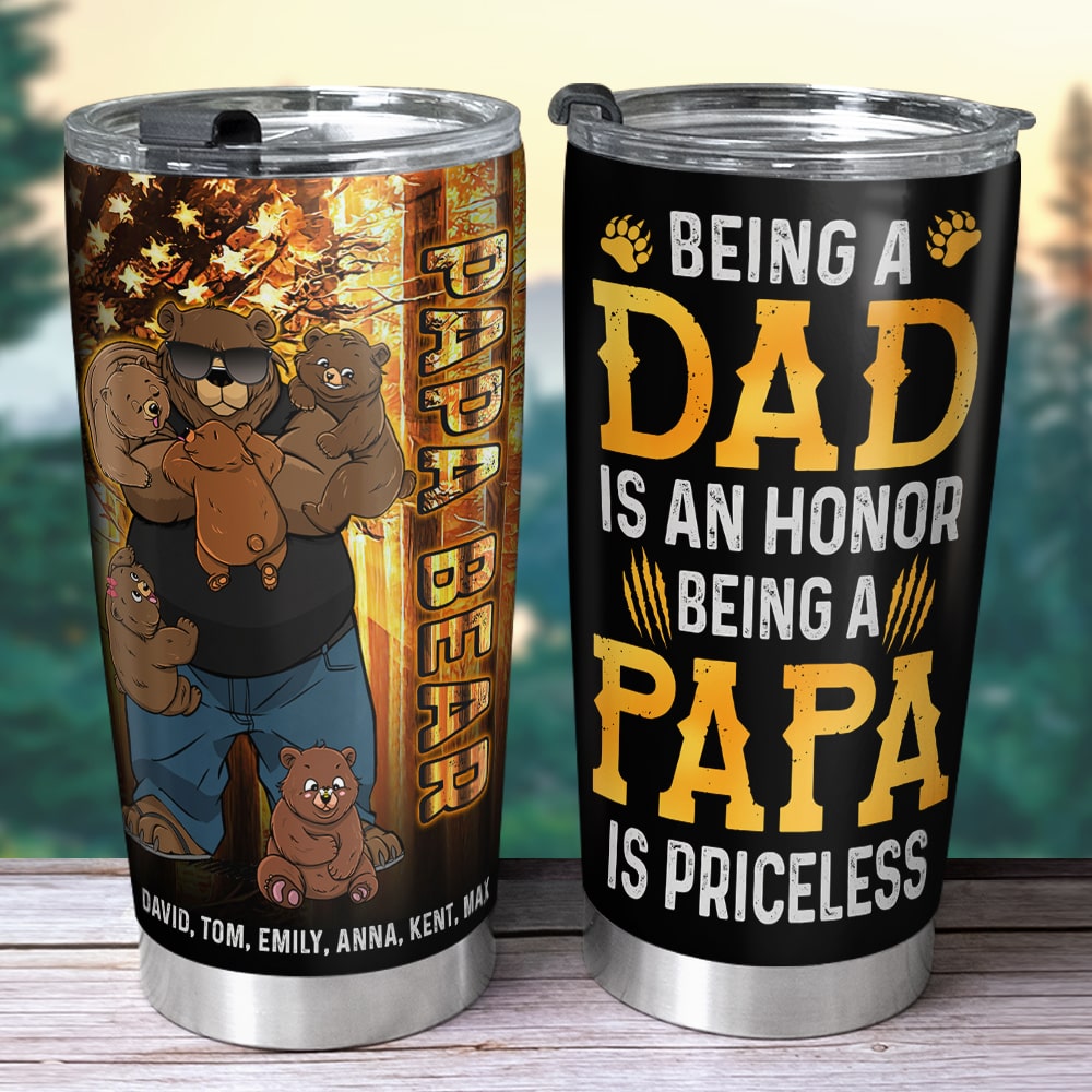 Personalized Papa Bear Tumbler - Custom Family Names Tumbler Cup PopCulturePrints