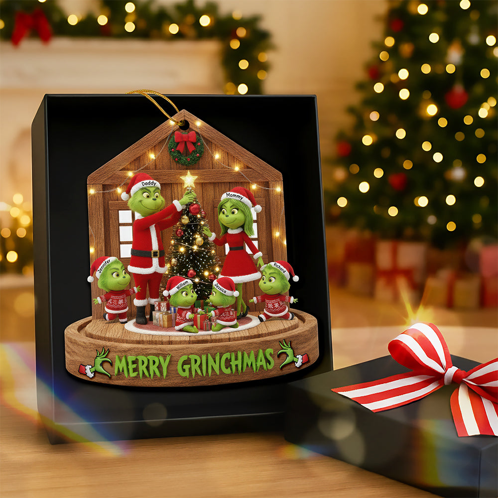 🎄 "Merry Grinchmas with Personalized Cheer!" - Fun Green Family Christmas Ornament - Custom Gift for Family & Friends Ornament PopCulturePrints