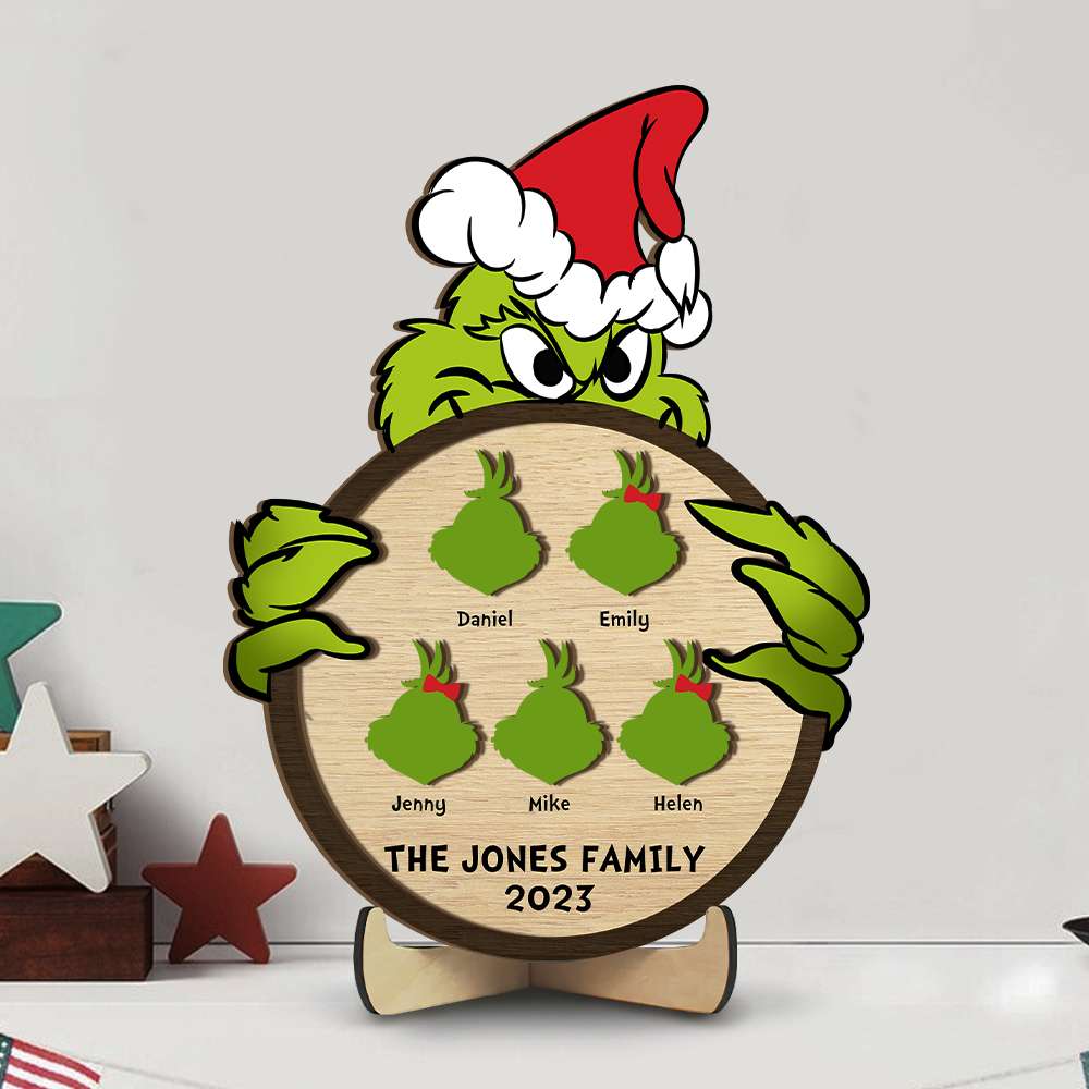 Personalized Christmas Green Monster Family Wood Sign Wood Sign PopCulturePrints