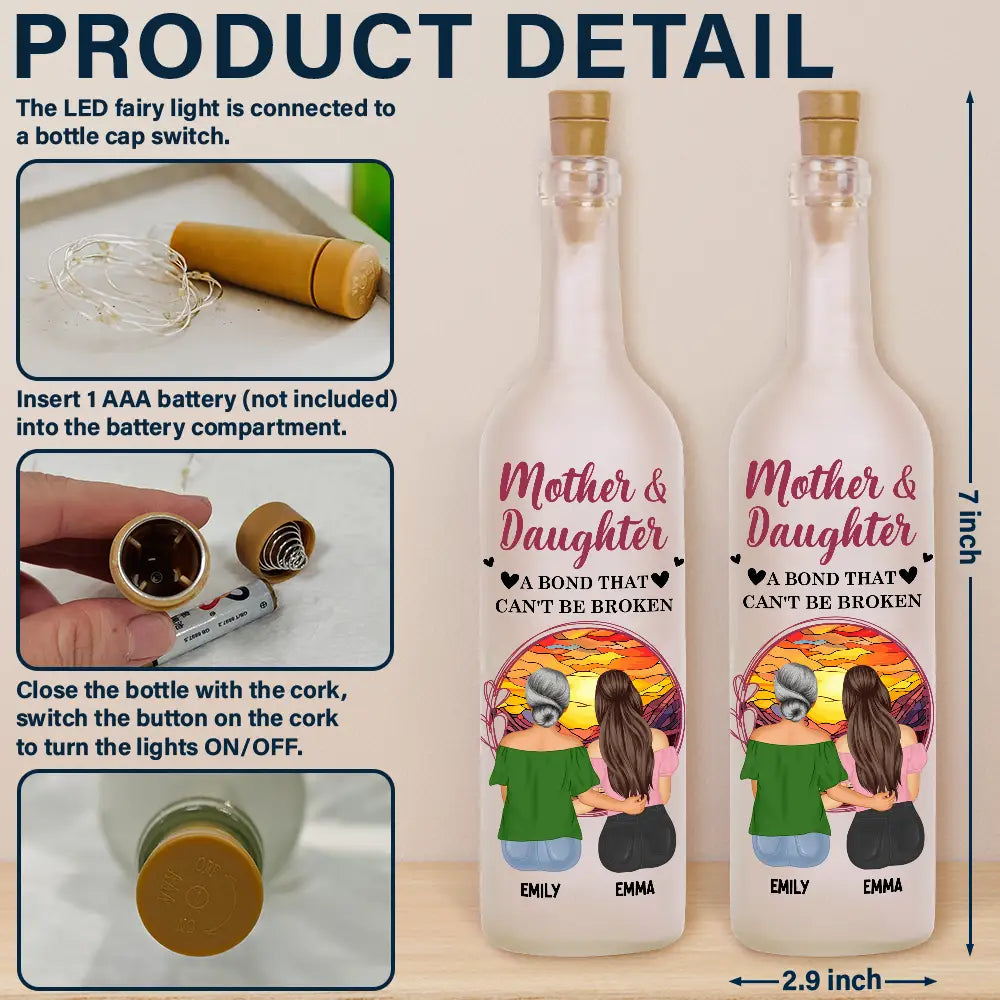 Mother & Daughters - A Bond That Can't Be Broken - Personalized Bottle Light Gift for Mom, Grandma, and Daughters Bottle Light PopCulturePrints