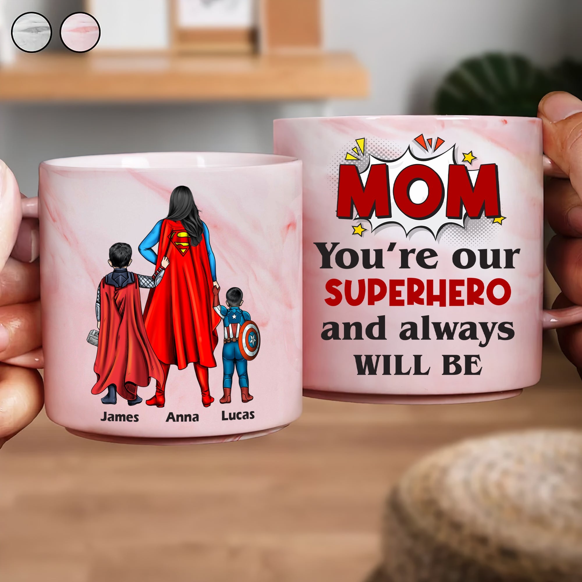 You're Our Superhero - Personalized Marble Mug for Mom, Grandma, and Special Women Marble Mug PopCulturePrints