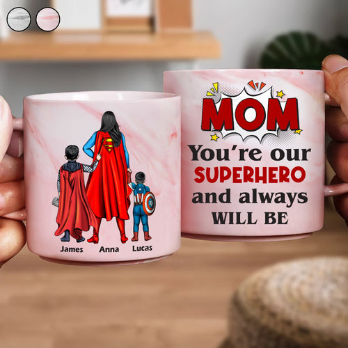 You're Our Superhero - Personalized Marble Mug for Mom, Grandma, and Special Women Marble Mug PopCulturePrints