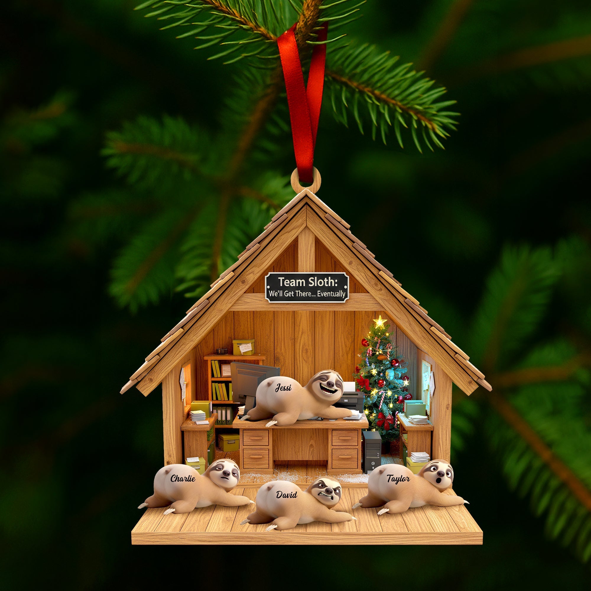 Team Sloth: We'll Get There... Eventually - Personalized Happy Workplace Sloth Ornament Ornament PopCulturePrints