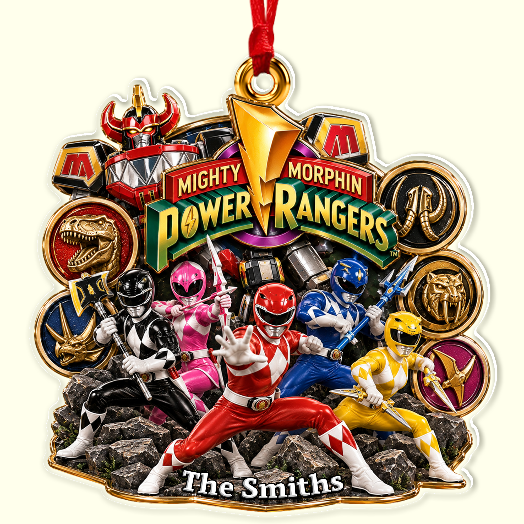 "Unleash Your Inner Hero" - Personalized Christmas Ornament - Custom Gifts for Fans of Mighty Morphin Power Rangers